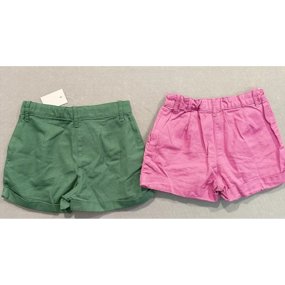 Crewcuts J.Crew Girls Green & Pink Pleated Chino Shorts Lot Of 2 Adj Waist Sz 8